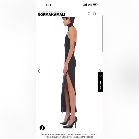 Norma Kamali Halter Turtle Side Slit Gown Black, M - Picture 6 of 7